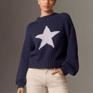 Anthropologie Maeve the Pippa Mock Neck Sweater Navy/White Star Icon Edition